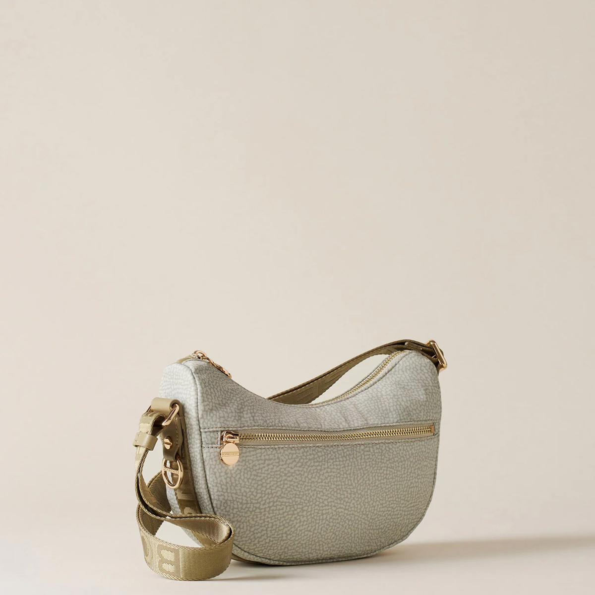 Borbonese Luna Kaki Recycled Nylon Minibag with pocket - 3 Borbonese Luna Kaki Recycled Nylon Minibag with pocket - 3
