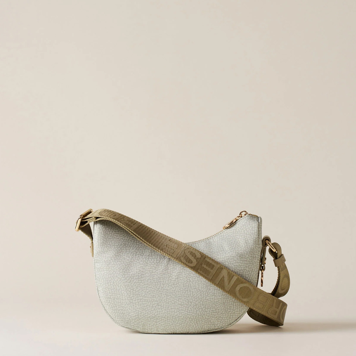 Borbonese Luna Kaki Recycled Nylon Minibag with pocket - 4 Borbonese Luna Kaki Recycled Nylon Minibag with pocket - 4