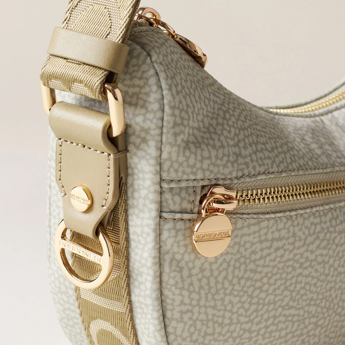 Borbonese Luna Kaki Recycled Nylon Minibag with pocket - 6 Borbonese Luna Kaki Recycled Nylon Minibag with pocket - 6