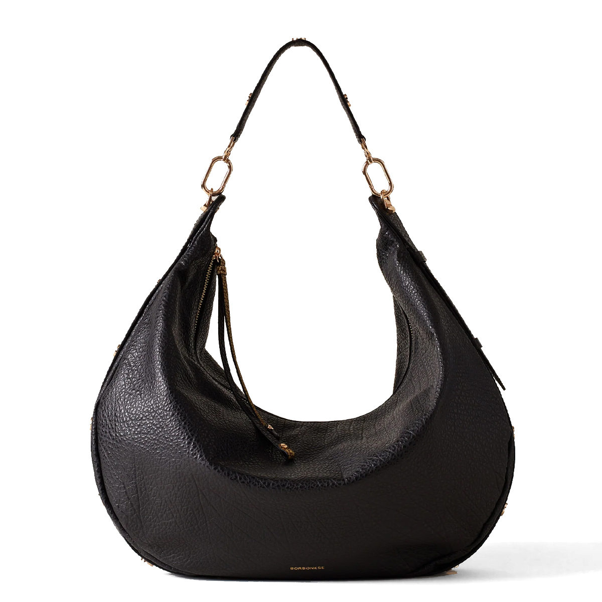 Borbonese Hobo Bag Oyster Large in pelle Nero - 1 Borbonese Hobo Bag Oyster Large in pelle Nero - 1