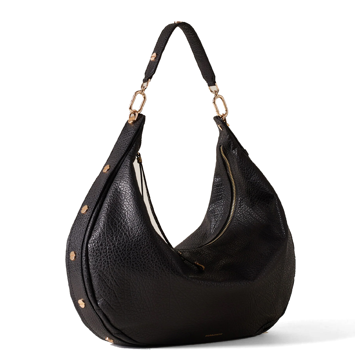 Borbonese Hobo Bag Oyster Large in pelle Nero - 2 Borbonese Hobo Bag Oyster Large in pelle Nero - 2