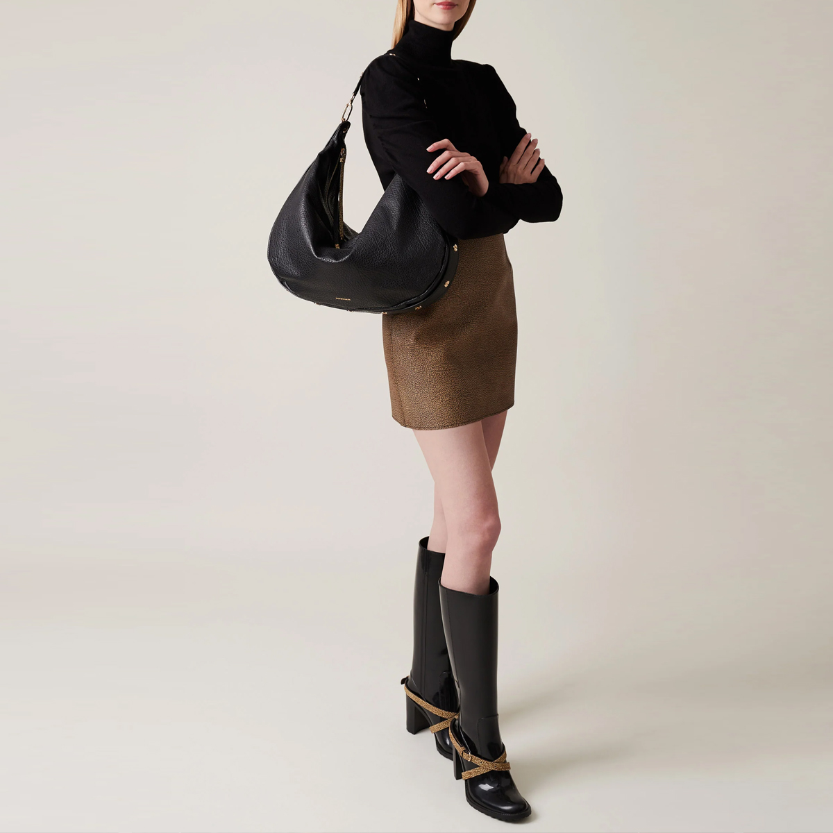 Borbonese Hobo Bag Oyster Large in pelle Nero - 5 Borbonese Hobo Bag Oyster Large in pelle Nero - 5