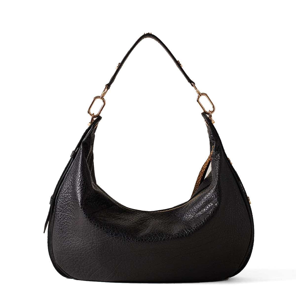 Borbonese Hobo Bag Oyster Medium in pelle Nero - 3 Borbonese Hobo Bag Oyster Medium in pelle Nero - 3