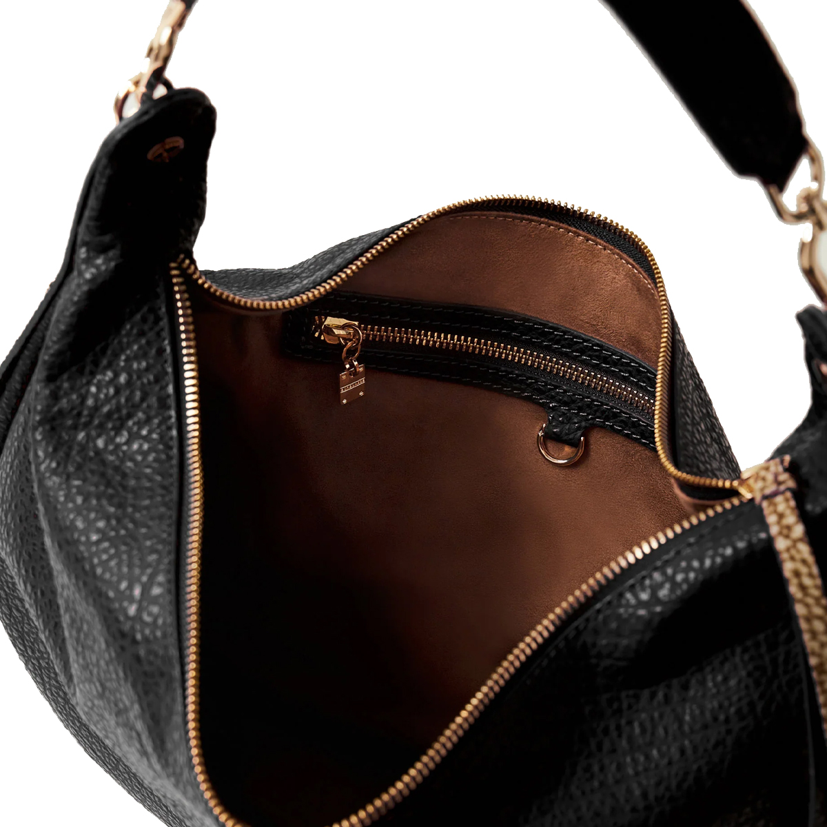 Borbonese Hobo Bag Oyster Medium in pelle Nero - 4 Borbonese Hobo Bag Oyster Medium in pelle Nero - 4