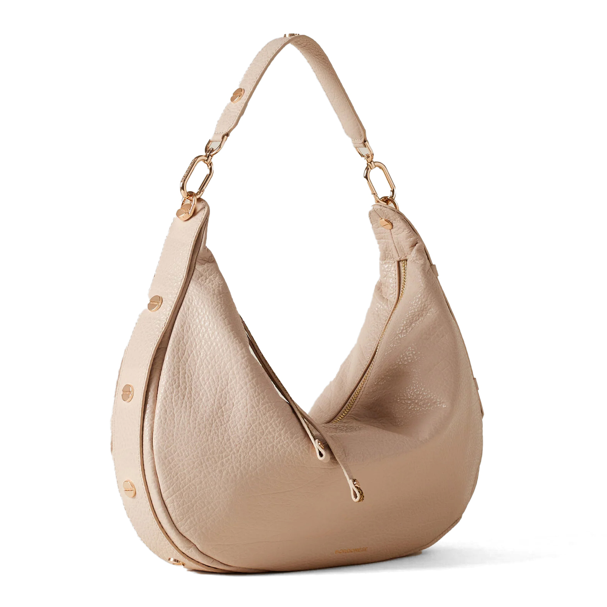 Borbonese Hobo Bag Oyster Medium in pelle Porridge - 2 Borbonese Hobo Bag Oyster Medium in pelle Porridge - 2