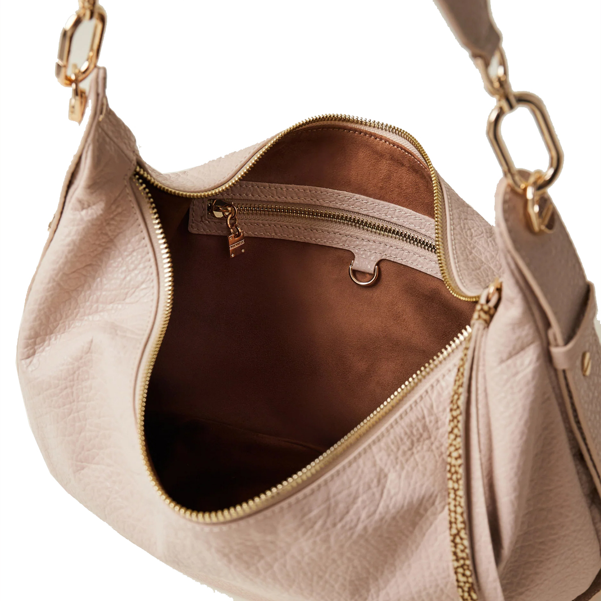 Borbonese Hobo Bag Oyster Medium in pelle Porridge - 4 Borbonese Hobo Bag Oyster Medium in pelle Porridge - 4
