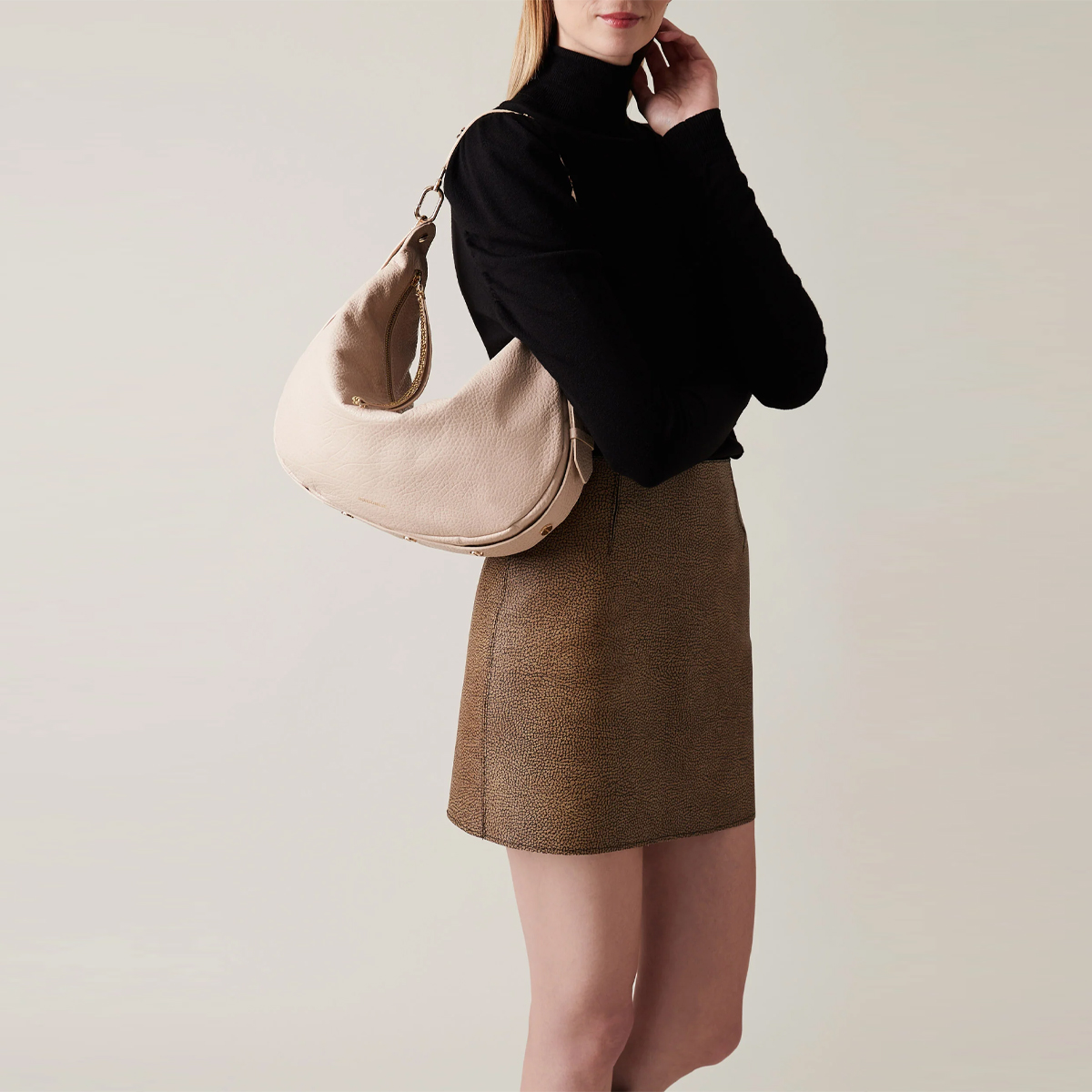 Borbonese Hobo Bag Oyster Medium in pelle Porridge - 5 Borbonese Hobo Bag Oyster Medium in pelle Porridge - 5