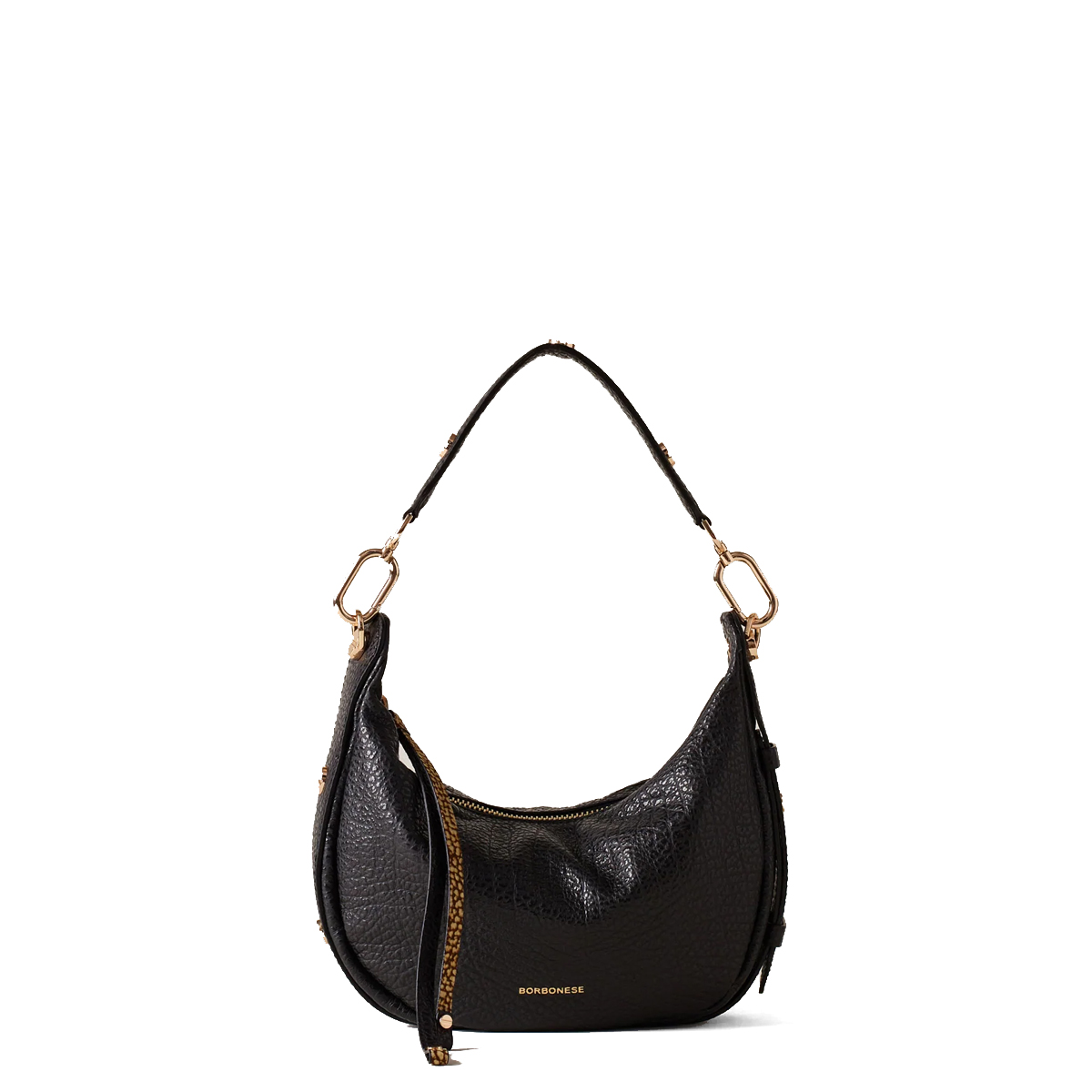 Borbonese Hobo Bag Oyster Petite in pelle Nero - 1