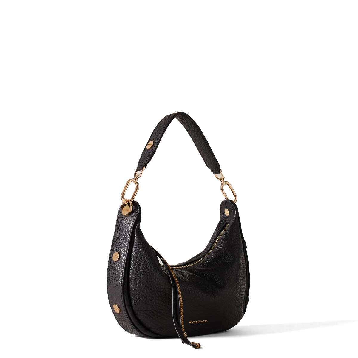 Borbonese Hobo Bag Oyster Petite in pelle Nero - 2