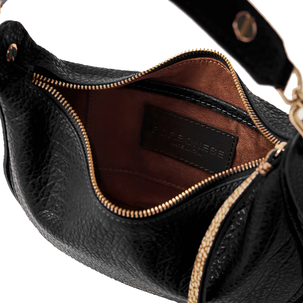 Borbonese Hobo Bag Oyster Petite in pelle Nero - 4
