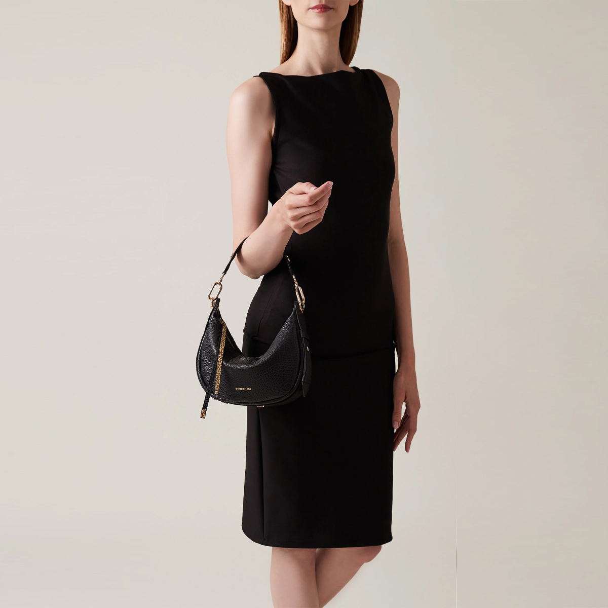 Borbonese Hobo Bag Oyster Petite in pelle Nero - 5