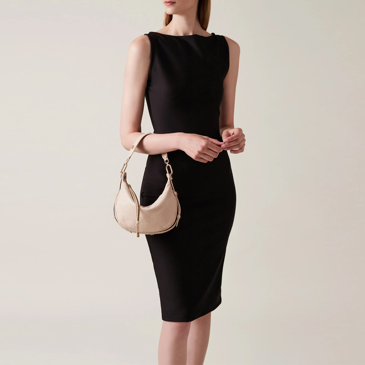 Borbonese Hobo Bag Oyster Petite in pelle Porridge - 5
