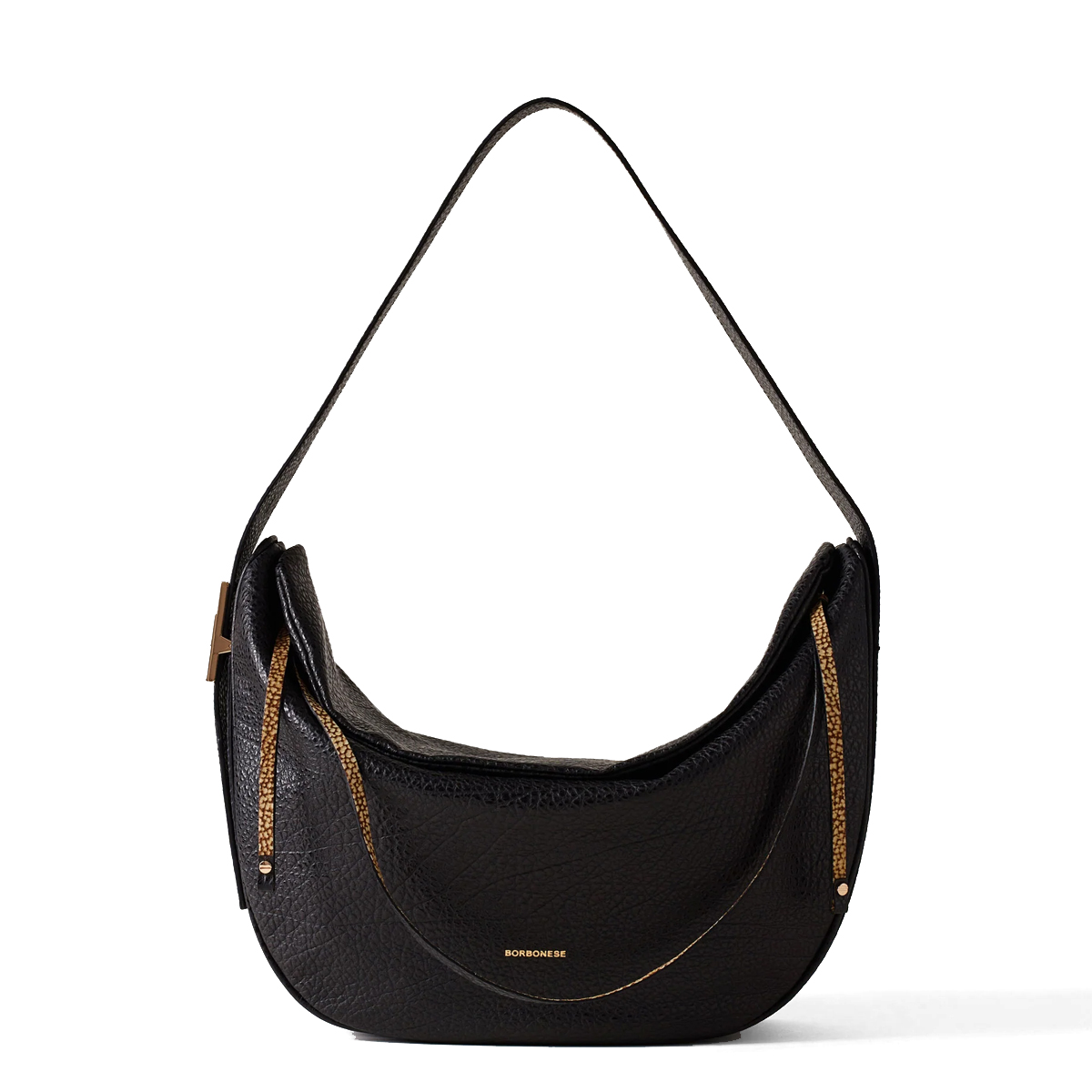 Borbonese Hobo Bag Nueve Medium in pelle Nero - 1 Borbonese Hobo Bag Nueve Medium in pelle Nero - 1