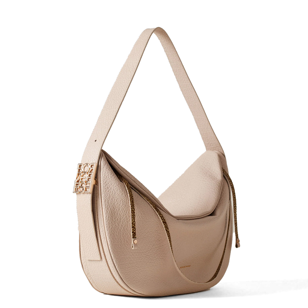 Borbonese Hobo Bag Nueve Medium in pelle Porridge - 2