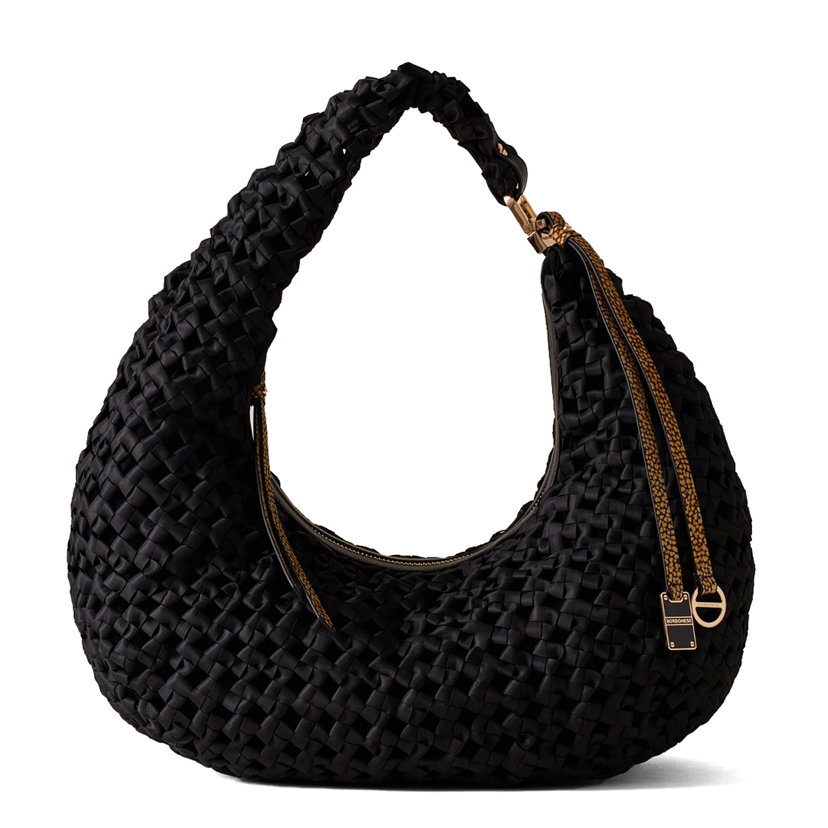 Borbonese Hobo Bag La Nido Medium Nero OP Naturale - 1