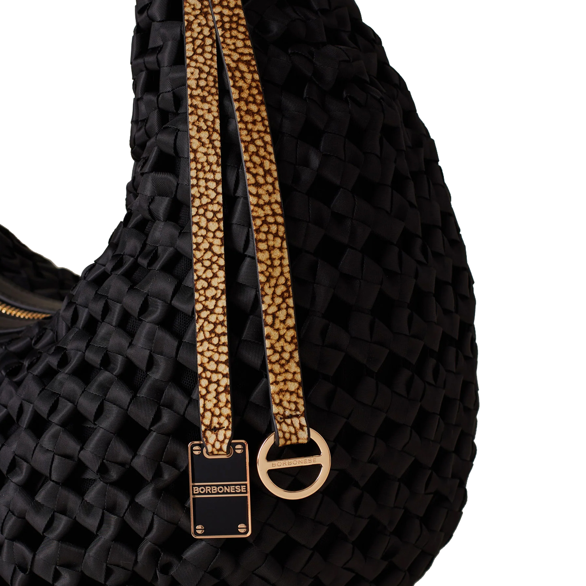 Borbonese Hobo Bag La Nido Medium Nero OP Naturale - 4