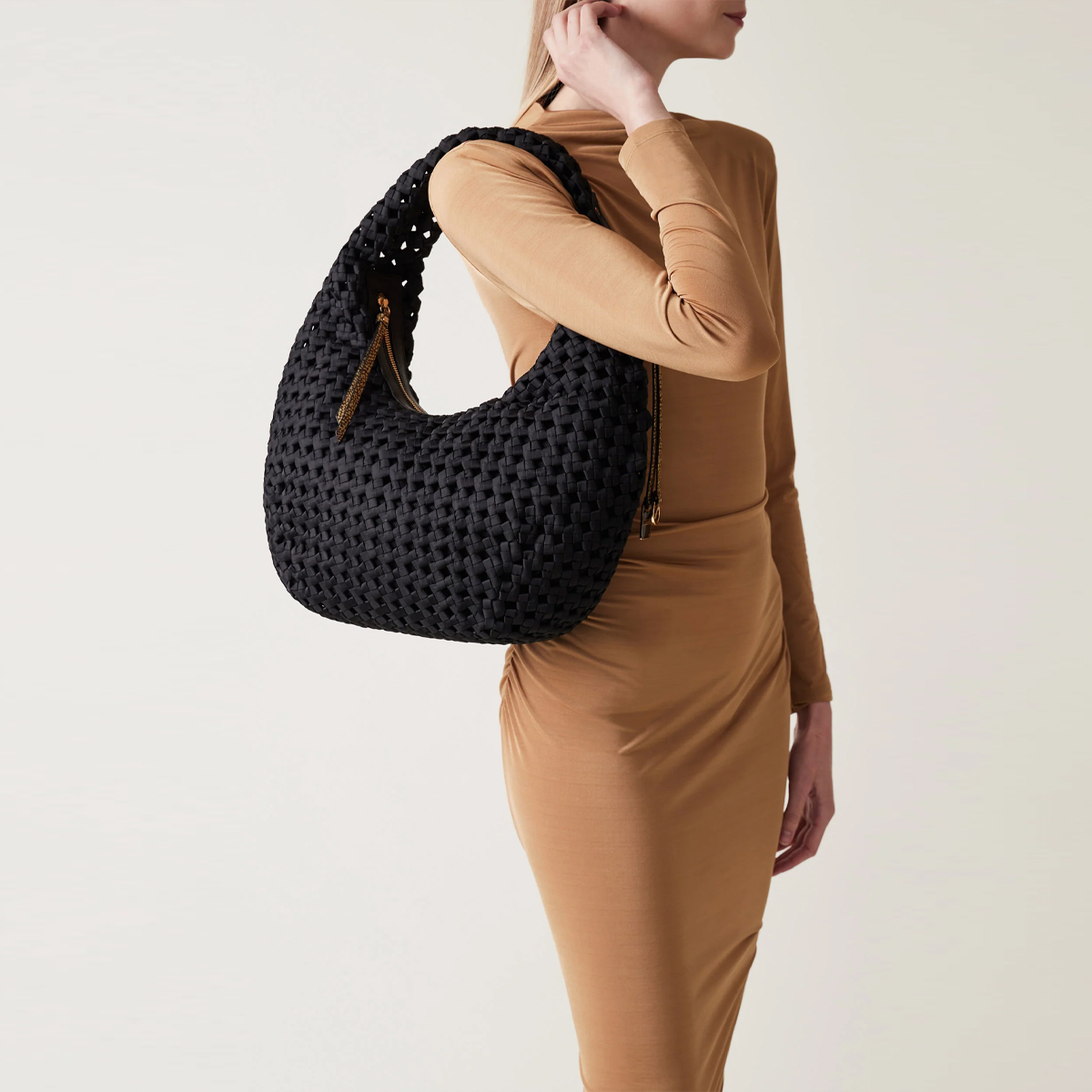 Borbonese Hobo Bag La Nido Medium Nero OP Naturale - 6