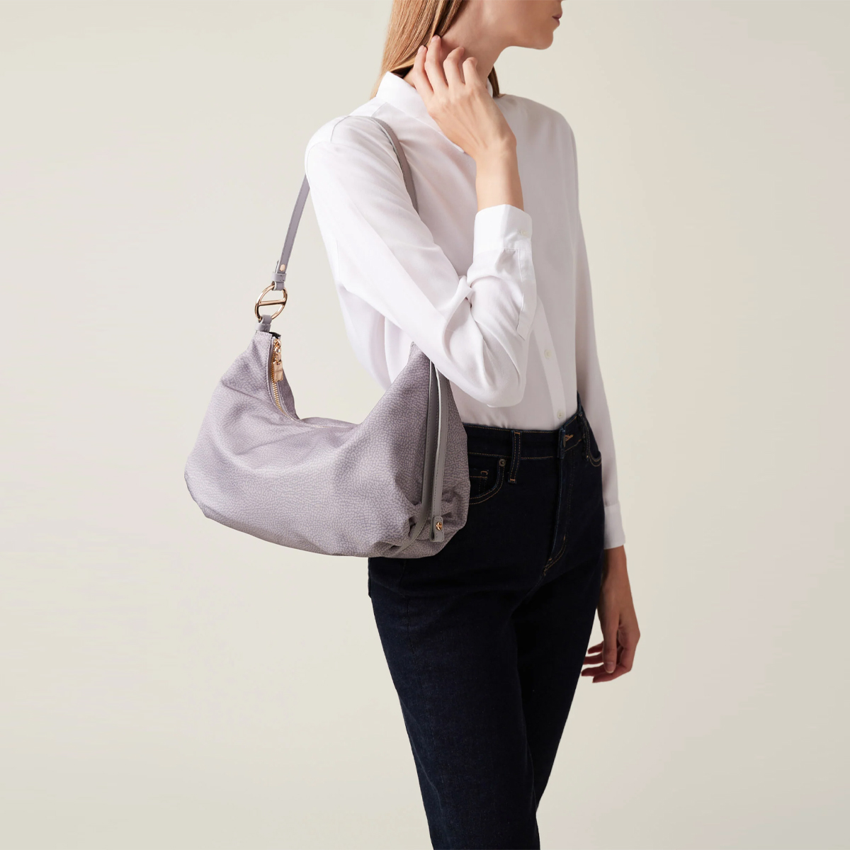 Borbonese Hobo Bag Bond Medium Cloud - 4 Borbonese Hobo Bag Bond Medium Cloud - 4