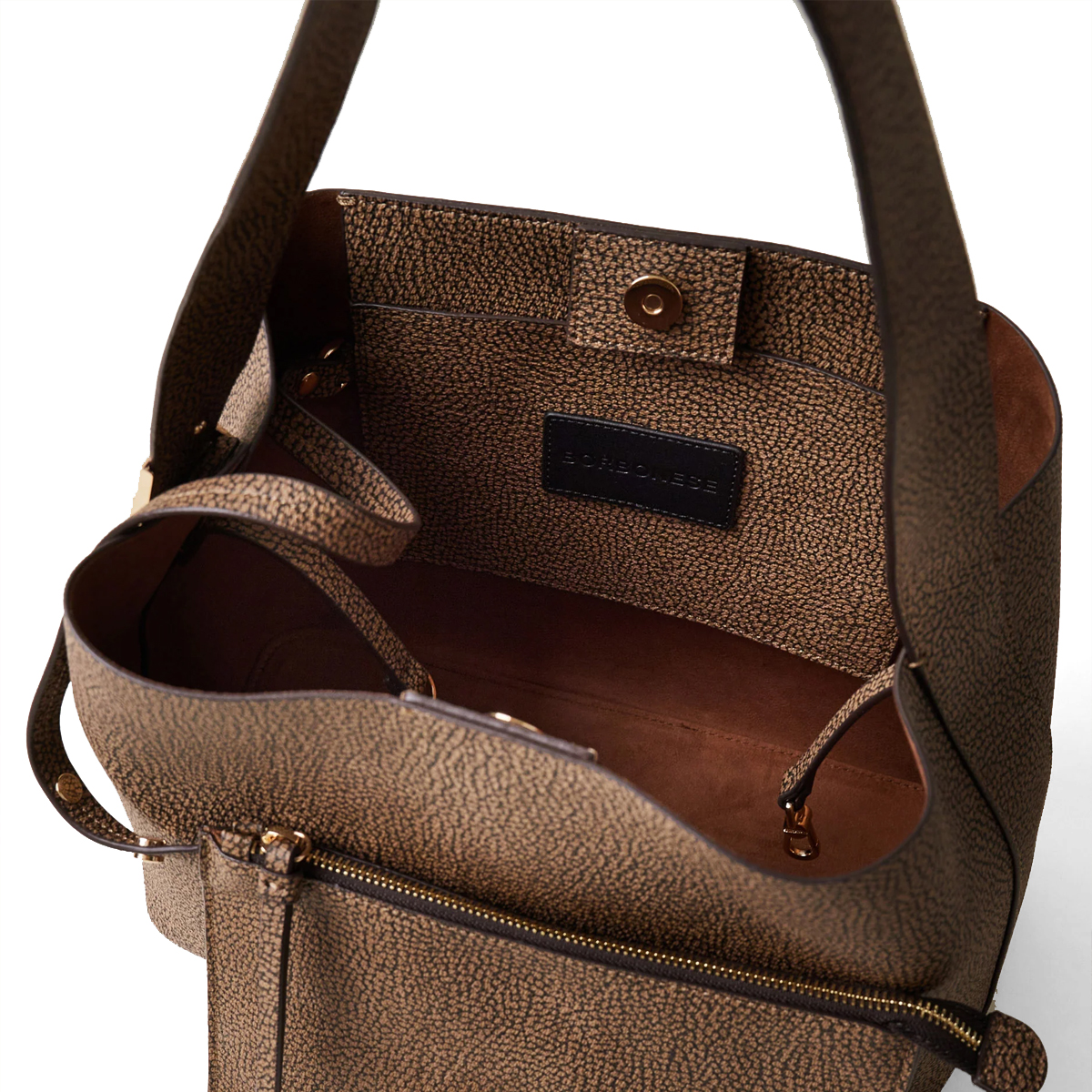 Borbonese Secchiello Nueve Small in tela rivestita OP Naturale Nero - 5