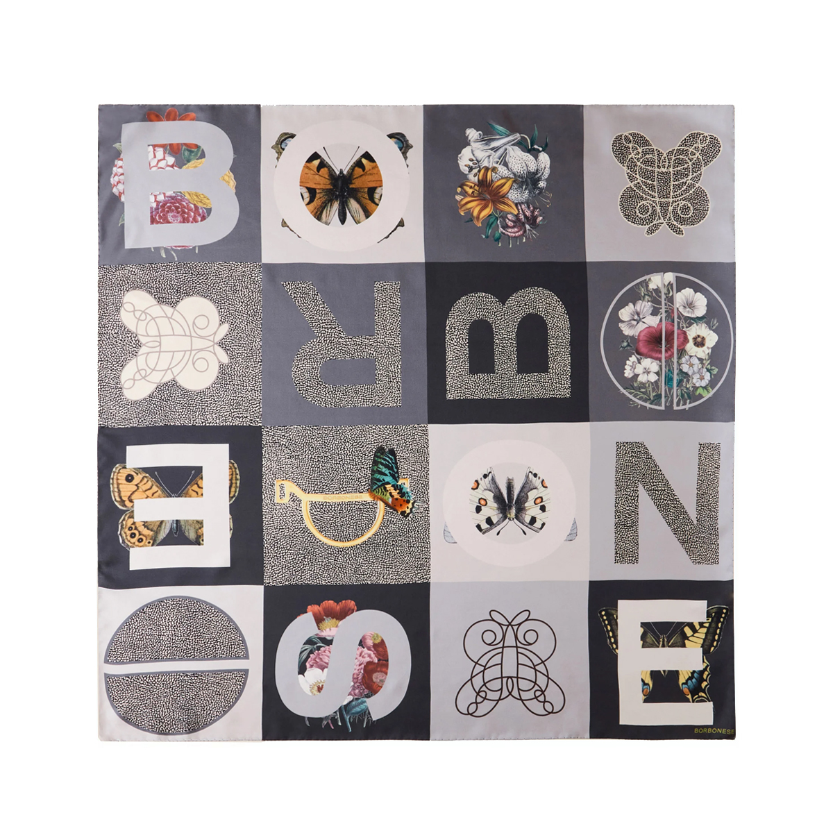 Borbonese Foulard Color Block 90x90 Nero Grigio - 1