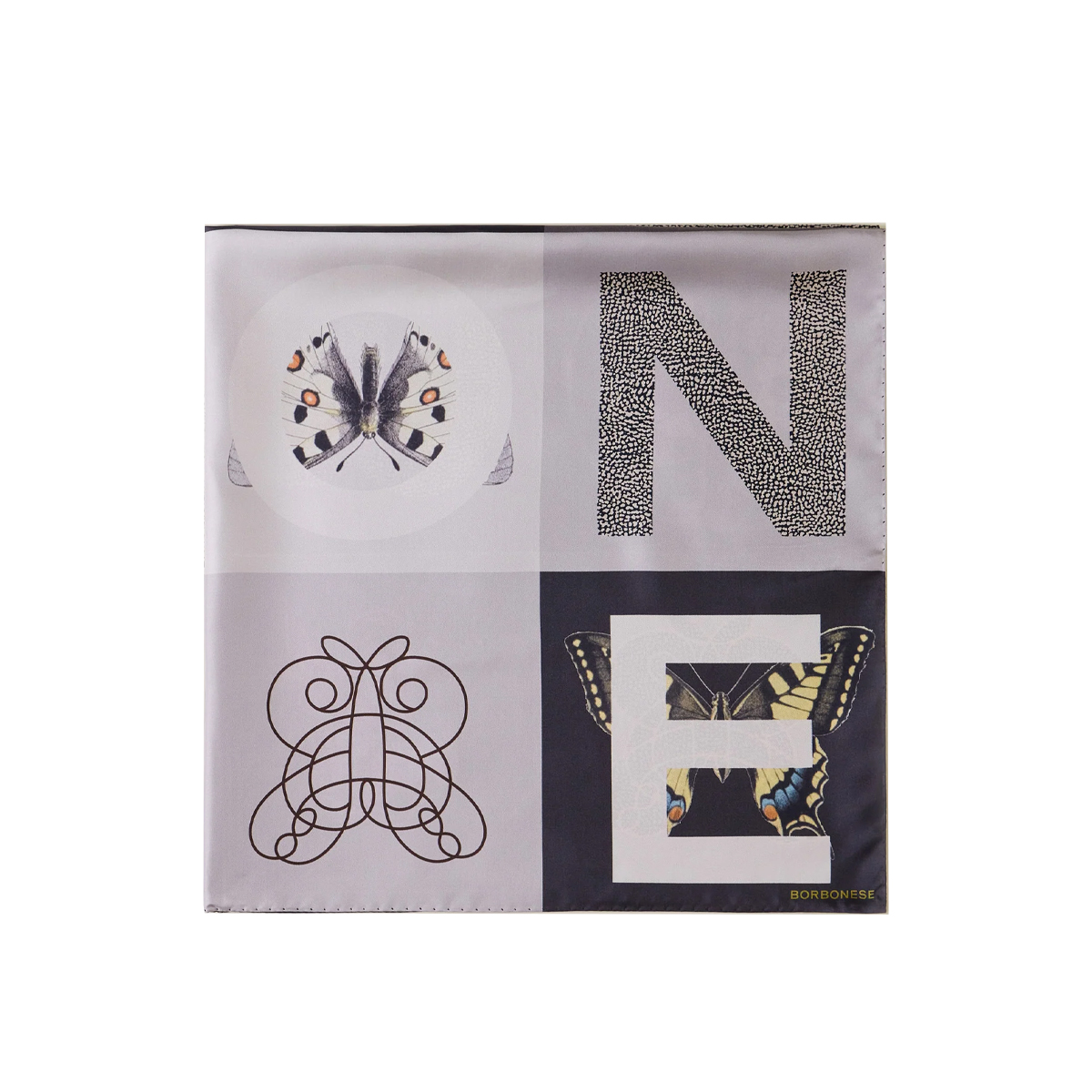 Borbonese Foulard Color Block 90x90 Nero Grigio - 2