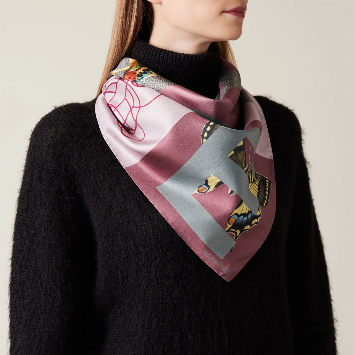 Borbonese Foulard Color Block 90x90 Amarone Edera - 3