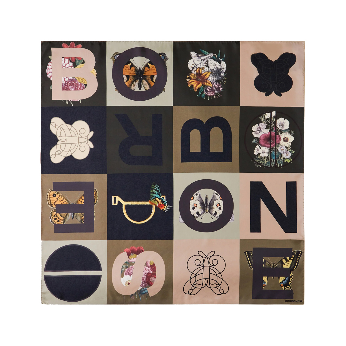 Borbonese Foulard Color Block 90x90 Oliva Porridge - 1