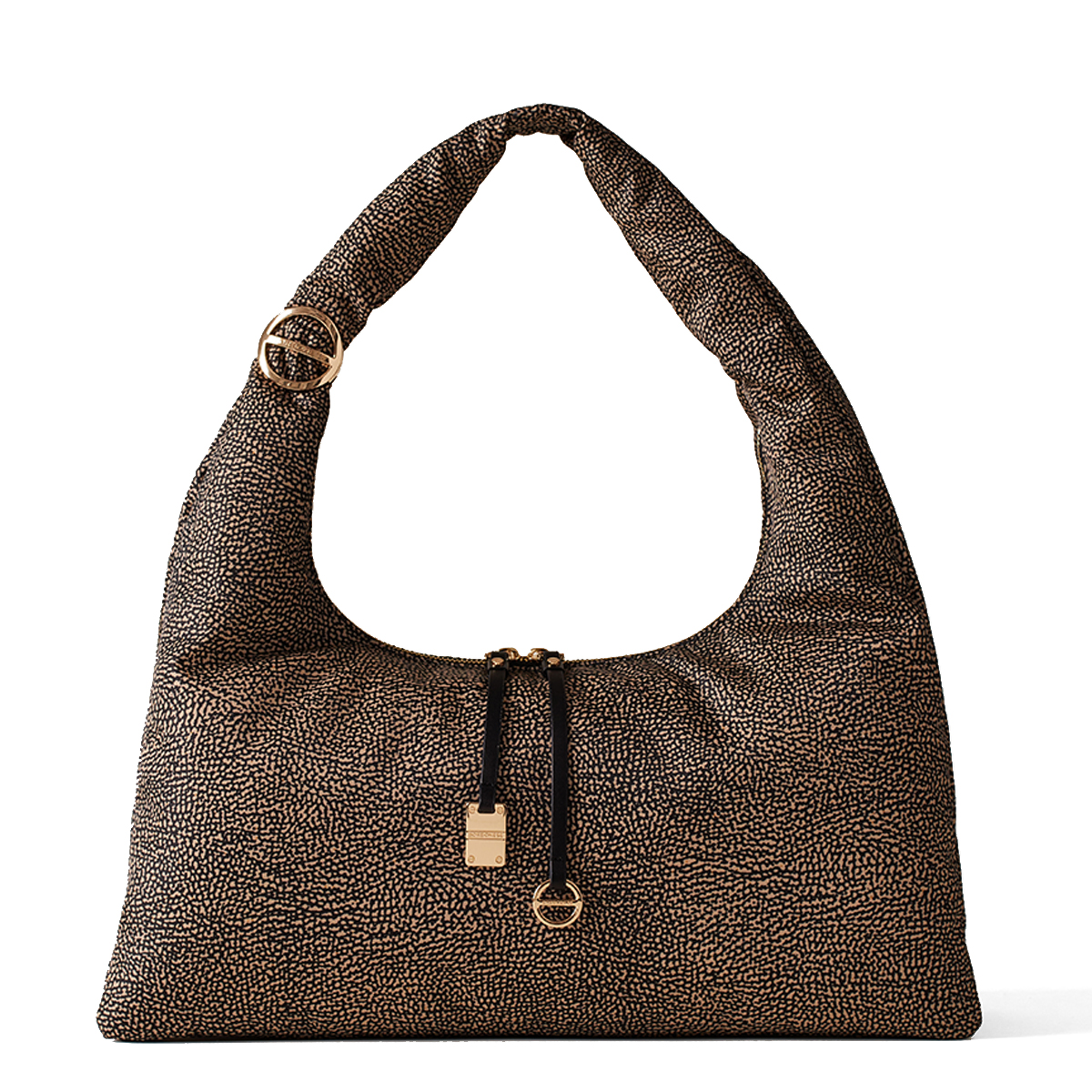 Borbonese Hobo Bag Twinnie Large OP Naturale Nero - 1 Borbonese Hobo Bag Twinnie Large OP Naturale Nero - 1