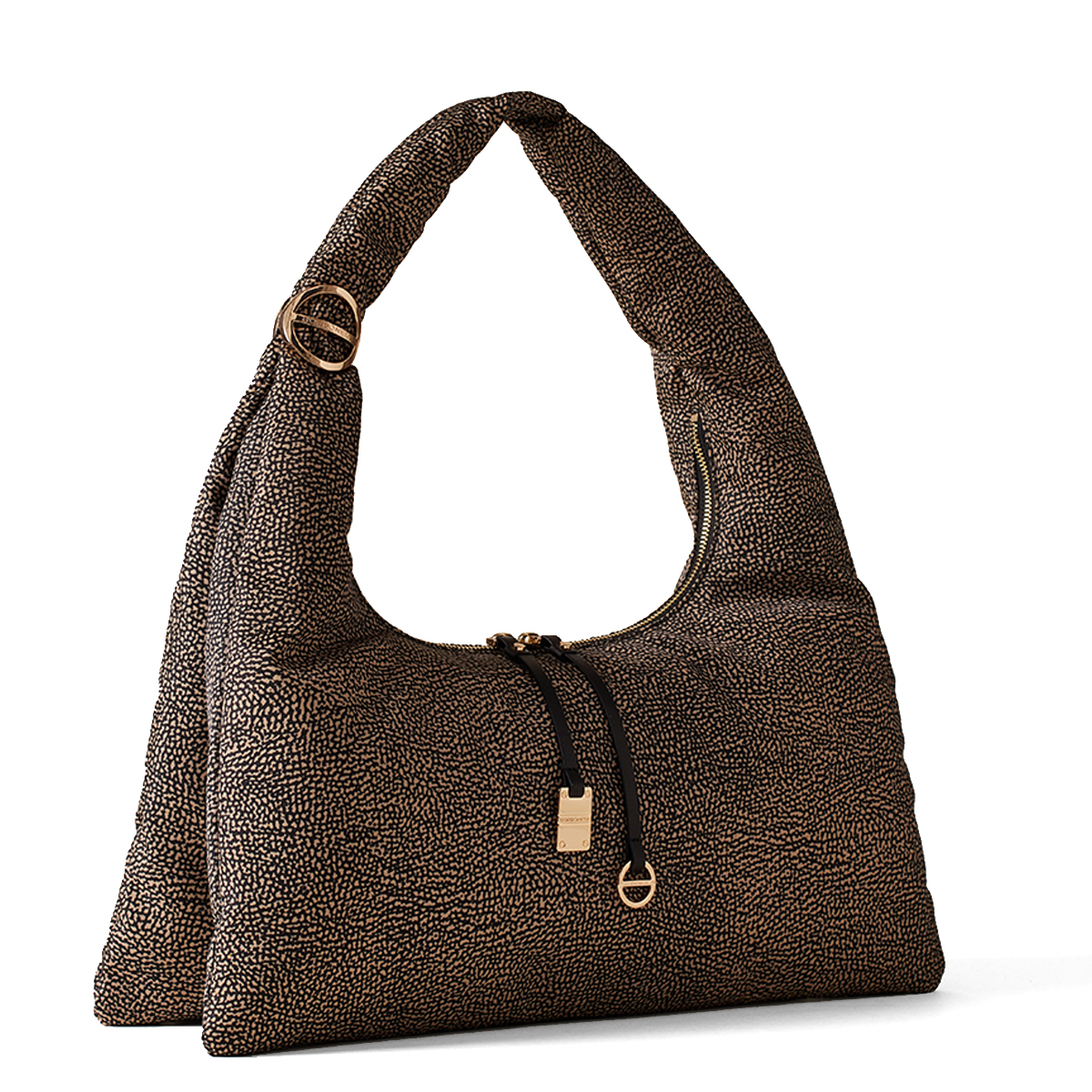 Borbonese Hobo Bag Twinnie Large OP Naturale Nero - 2 Borbonese Hobo Bag Twinnie Large OP Naturale Nero - 2