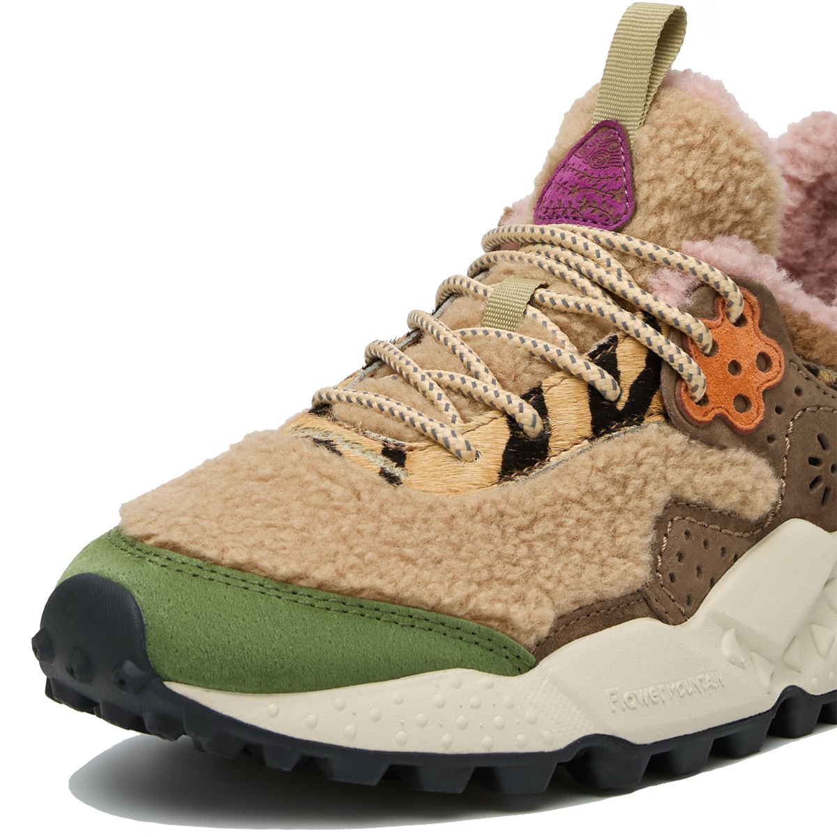 Flower Mountain Sneakers Kotetsu Suede Shearling Kaki Beige Multi - 4 Flower Mountain Sneakers Kotetsu Suede Shearling Kaki Beige Multi - 4