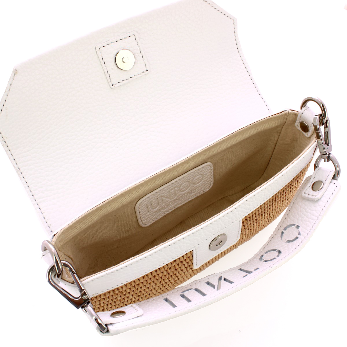 Iuntoo Mini Borsa a mano Graziosa in raffia Camel Bianco - 5