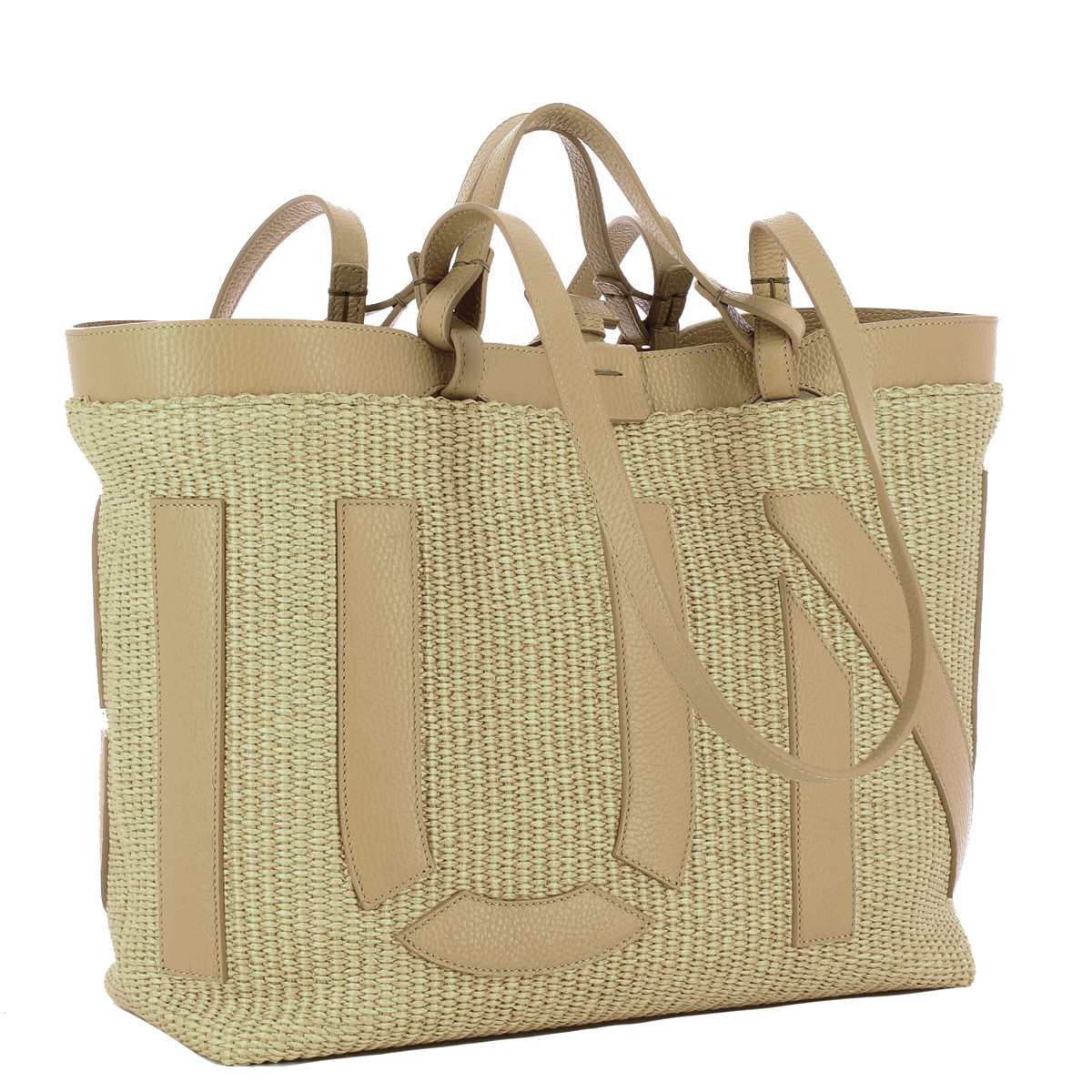 Iuntoo Shopping Sibilla Media Logo Raffia Naturale+Cammello - 2 Iuntoo Shopping Sibilla Media Logo Raffia Naturale+Cammello - 2