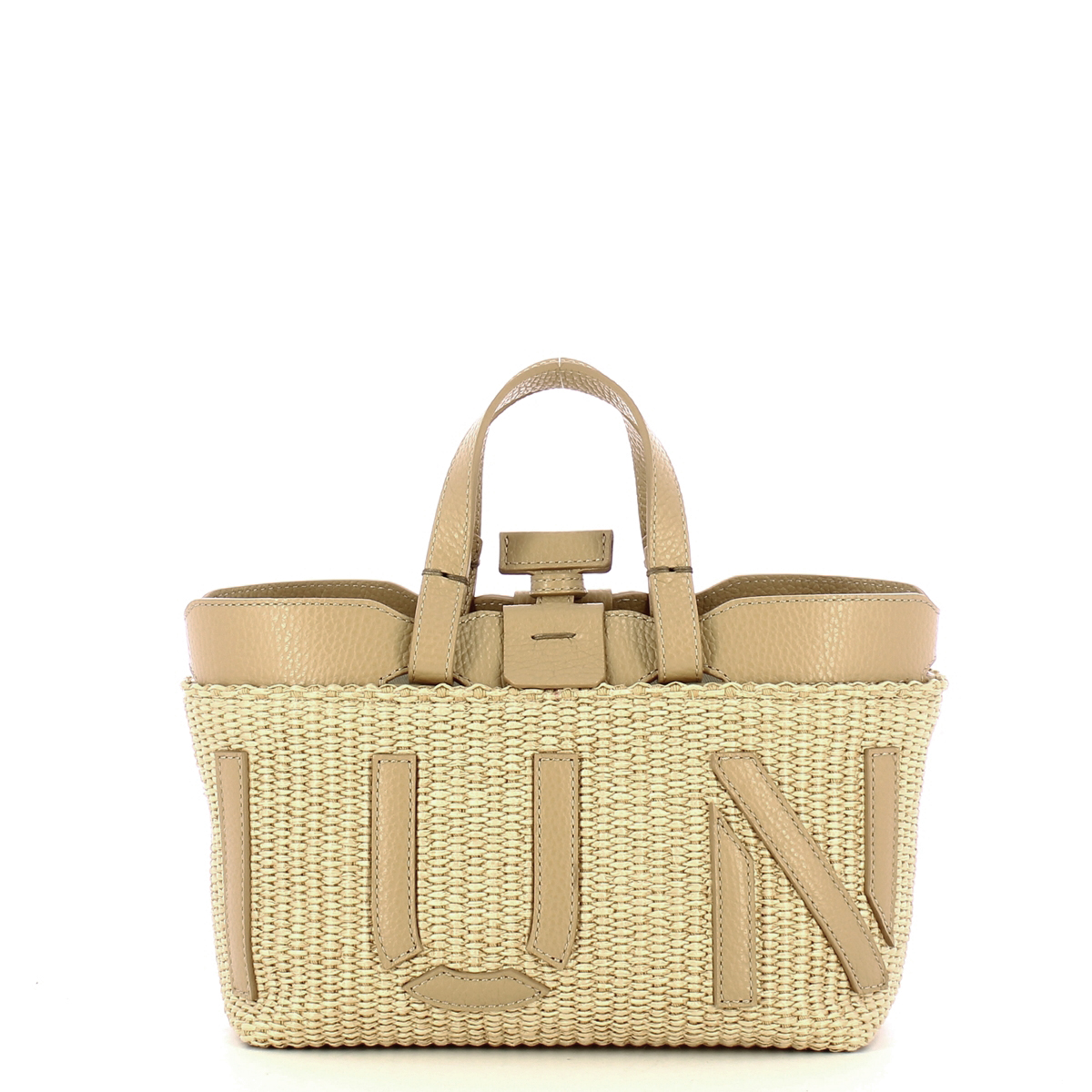 Iuntoo Sibilla Mini Logo Raffia Naturale+Cammello Shopping Bag - 1 Iuntoo Sibilla Mini Logo Raffia Naturale+Cammello Shopping Bag - 1