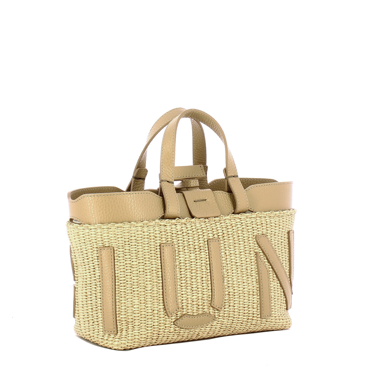 Iuntoo Sibilla Mini Logo Raffia Naturale+Cammello Shopping Bag - 2 Iuntoo Sibilla Mini Logo Raffia Naturale+Cammello Shopping Bag - 2