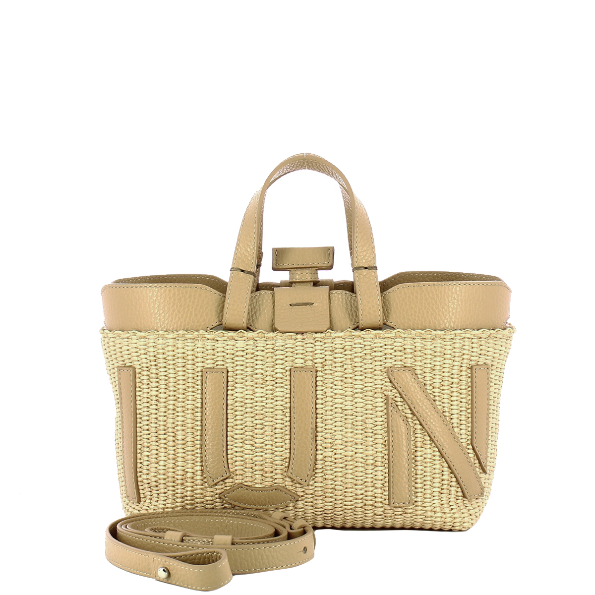 Iuntoo Sibilla Mini Logo Raffia Naturale+Cammello Shopping Bag - 4 Iuntoo Sibilla Mini Logo Raffia Naturale+Cammello Shopping Bag - 4