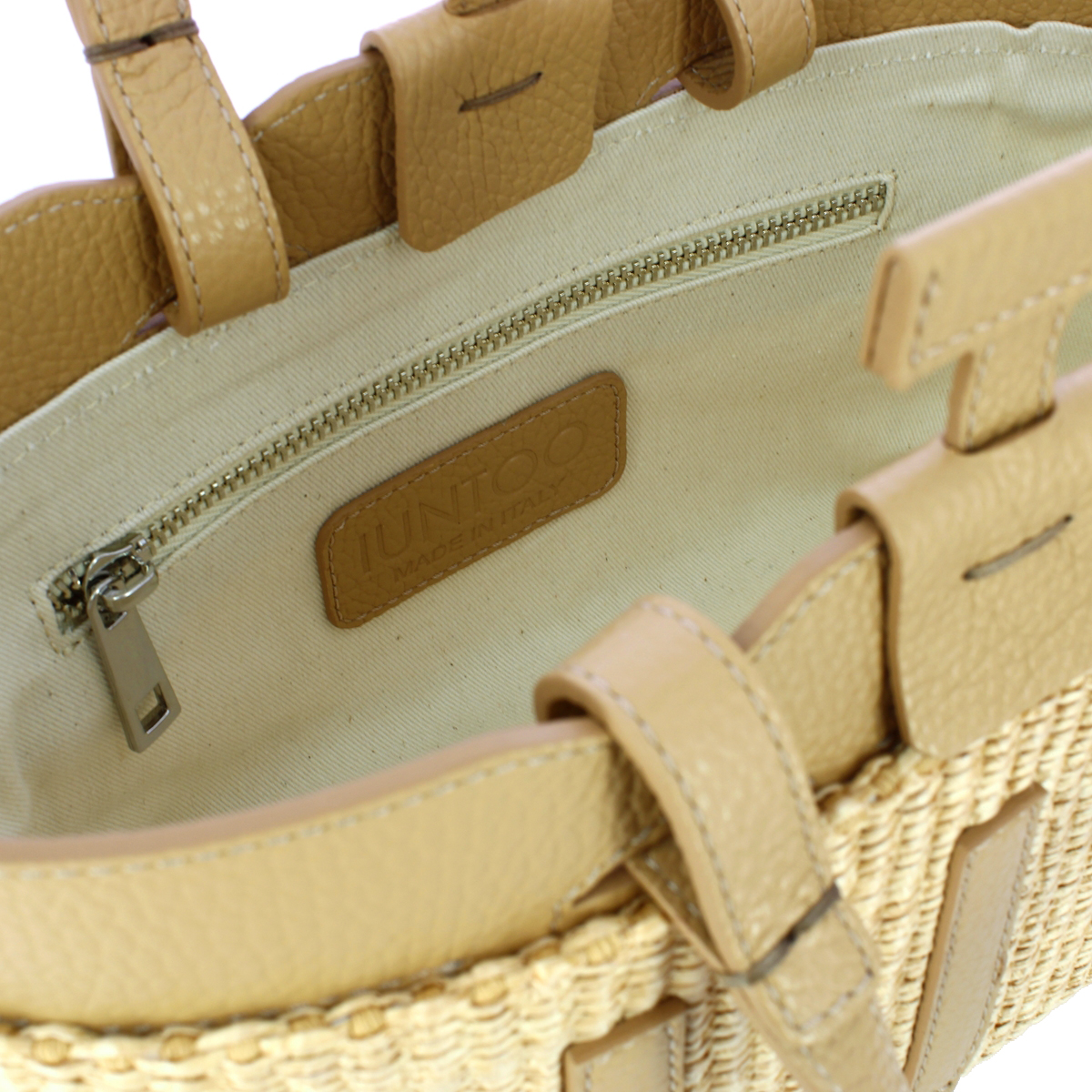 Iuntoo Sibilla Mini Logo Raffia Naturale+Cammello Shopping Bag - 5 Iuntoo Sibilla Mini Logo Raffia Naturale+Cammello Shopping Bag - 5