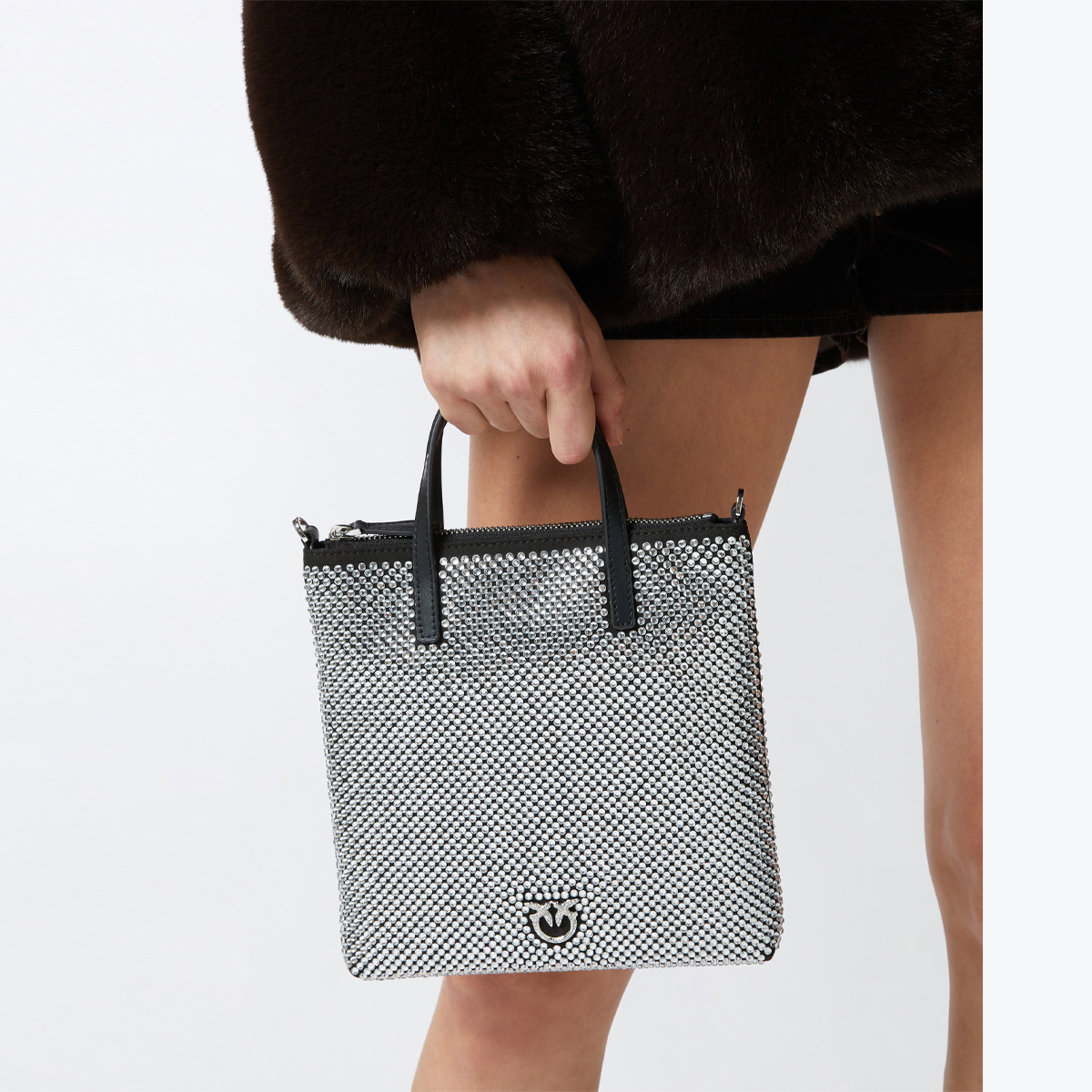 Pinko Mini Shopper Strass Jewel Nero Canna Di Fucile - 6