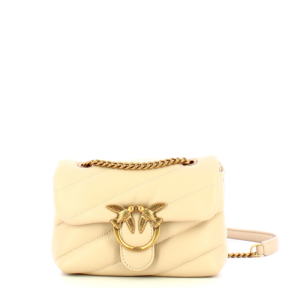 Pinko Mini Borsa a tracolla Love Puff Beige Grigio Fumo Antique Gold - 1 Pinko Mini Borsa a tracolla Love Puff Beige Grigio Fumo Antique Gold - 1