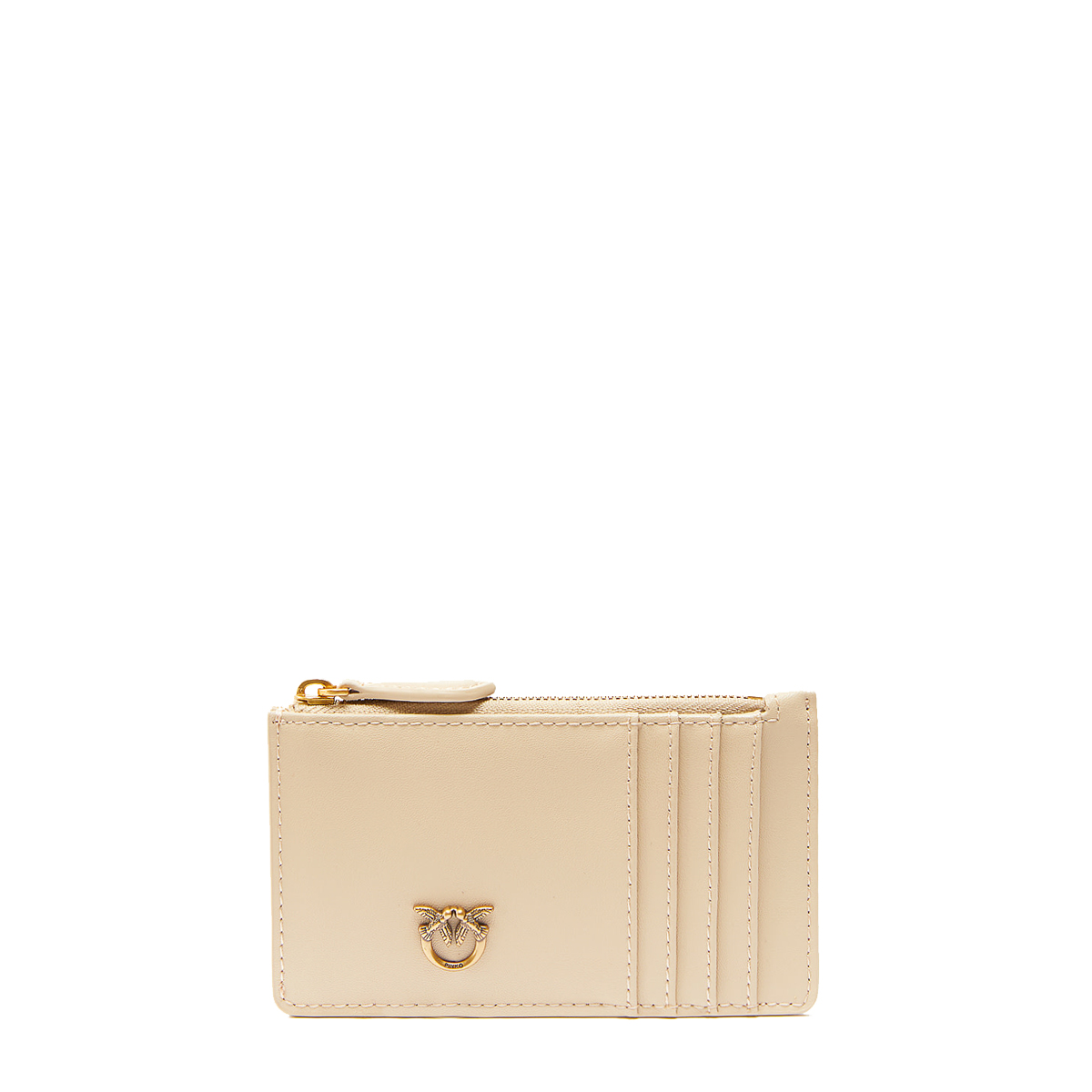 Pinko Airone Beige Grigio Fumo Antique Gold Card Holder - 1