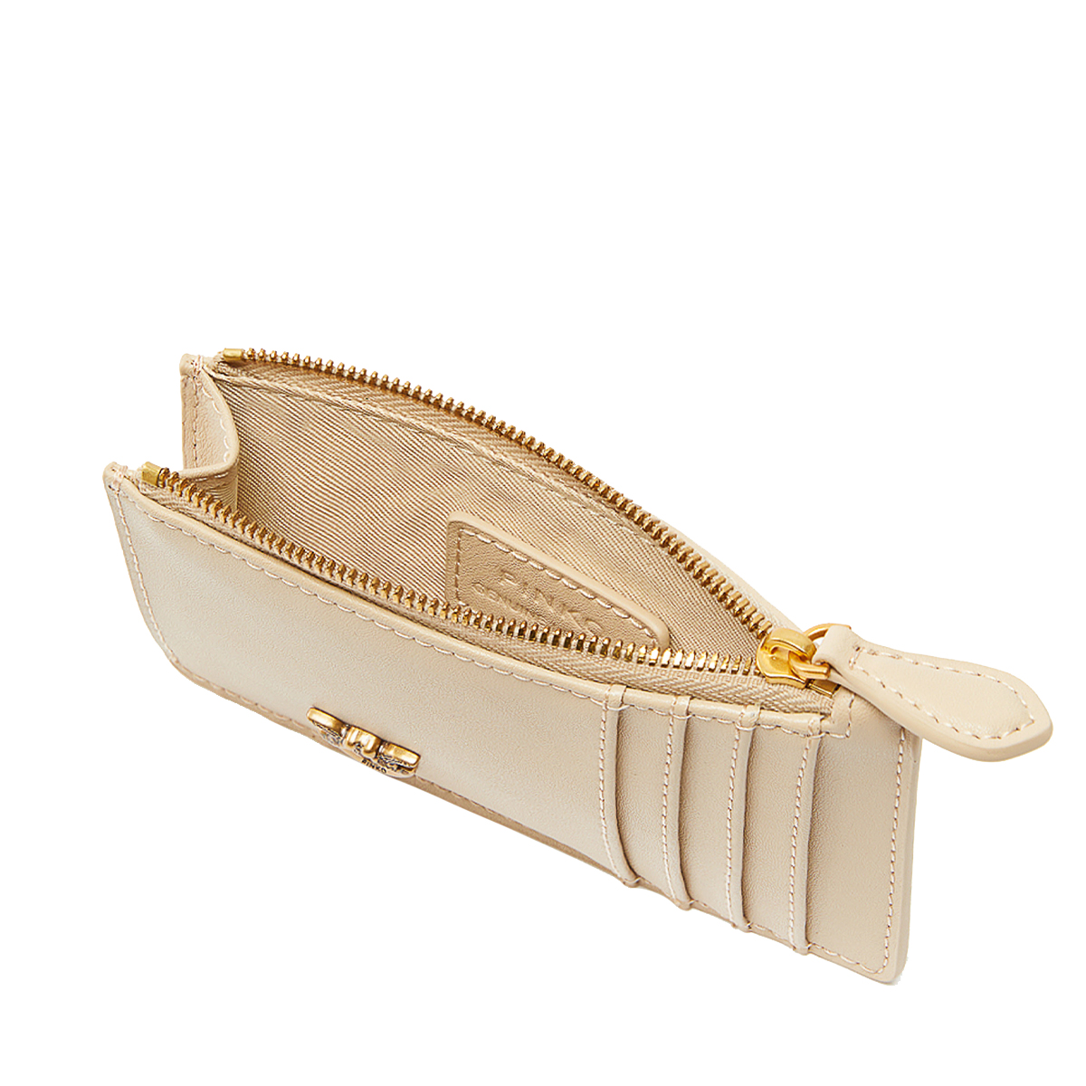 Pinko Airone Beige Grigio Fumo Antique Gold Card Holder - 3