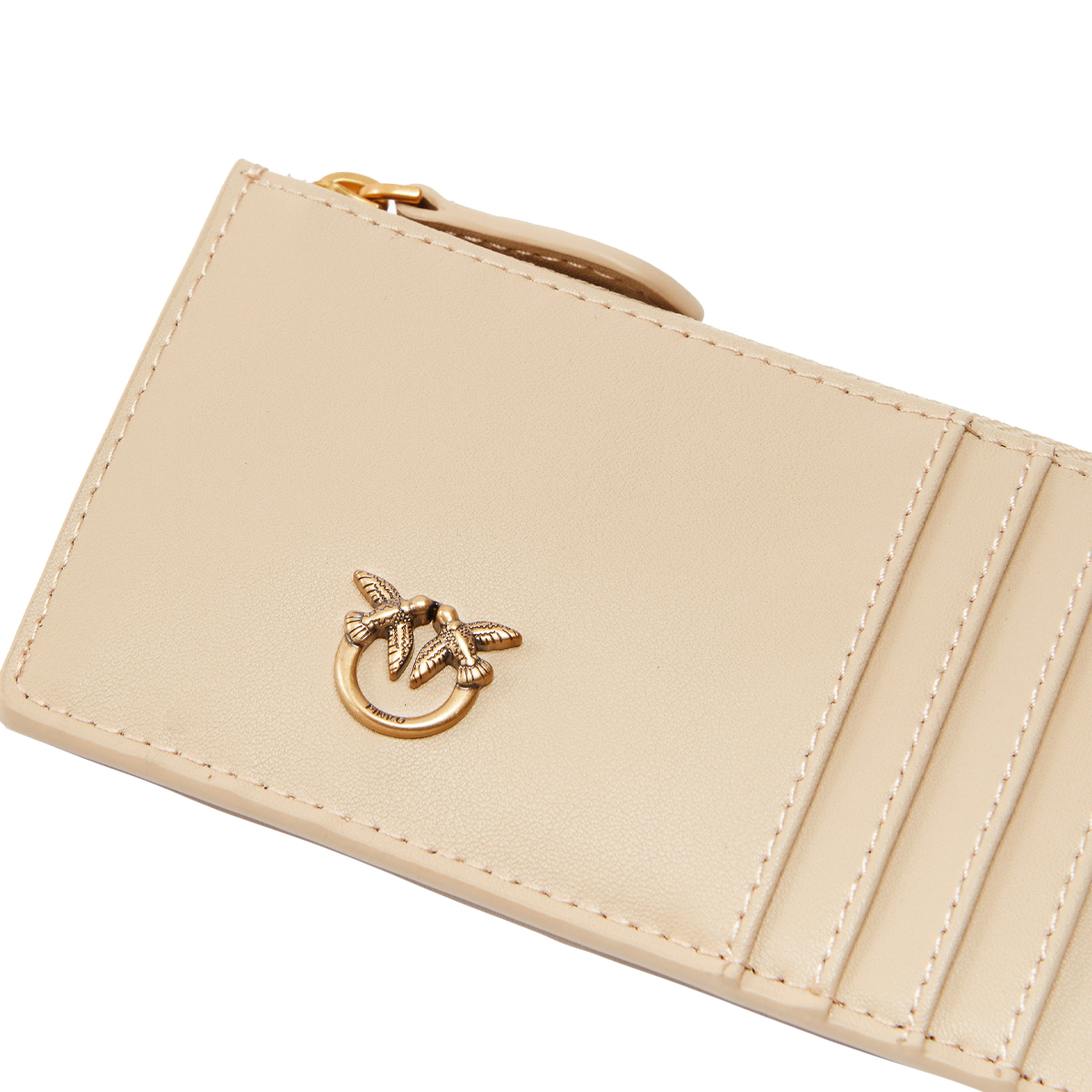 Pinko Airone Beige Grigio Fumo Antique Gold Card Holder - 4