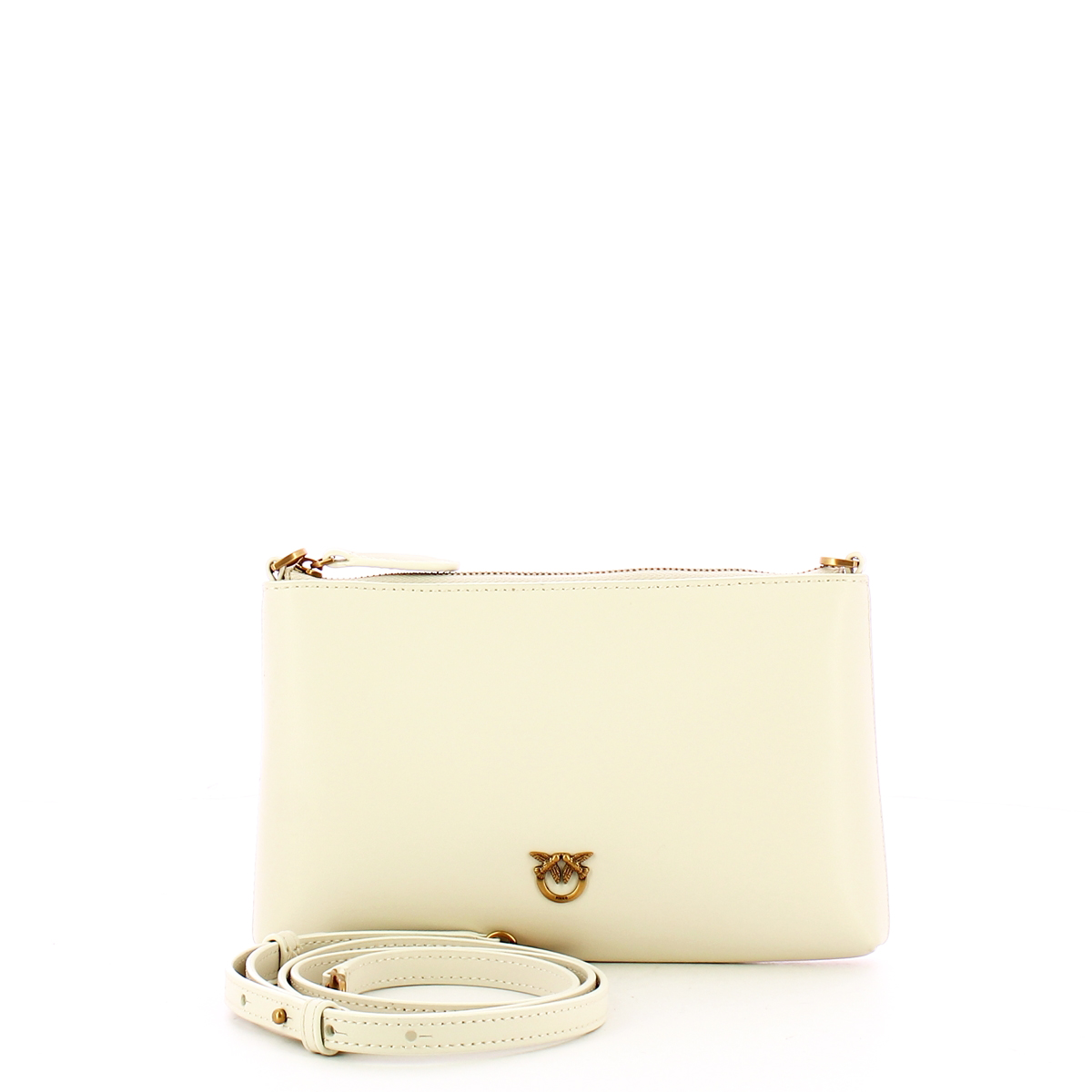 Pinko Pochette Mini Flat Horizontal Bianco Seta Antique Gold - 4