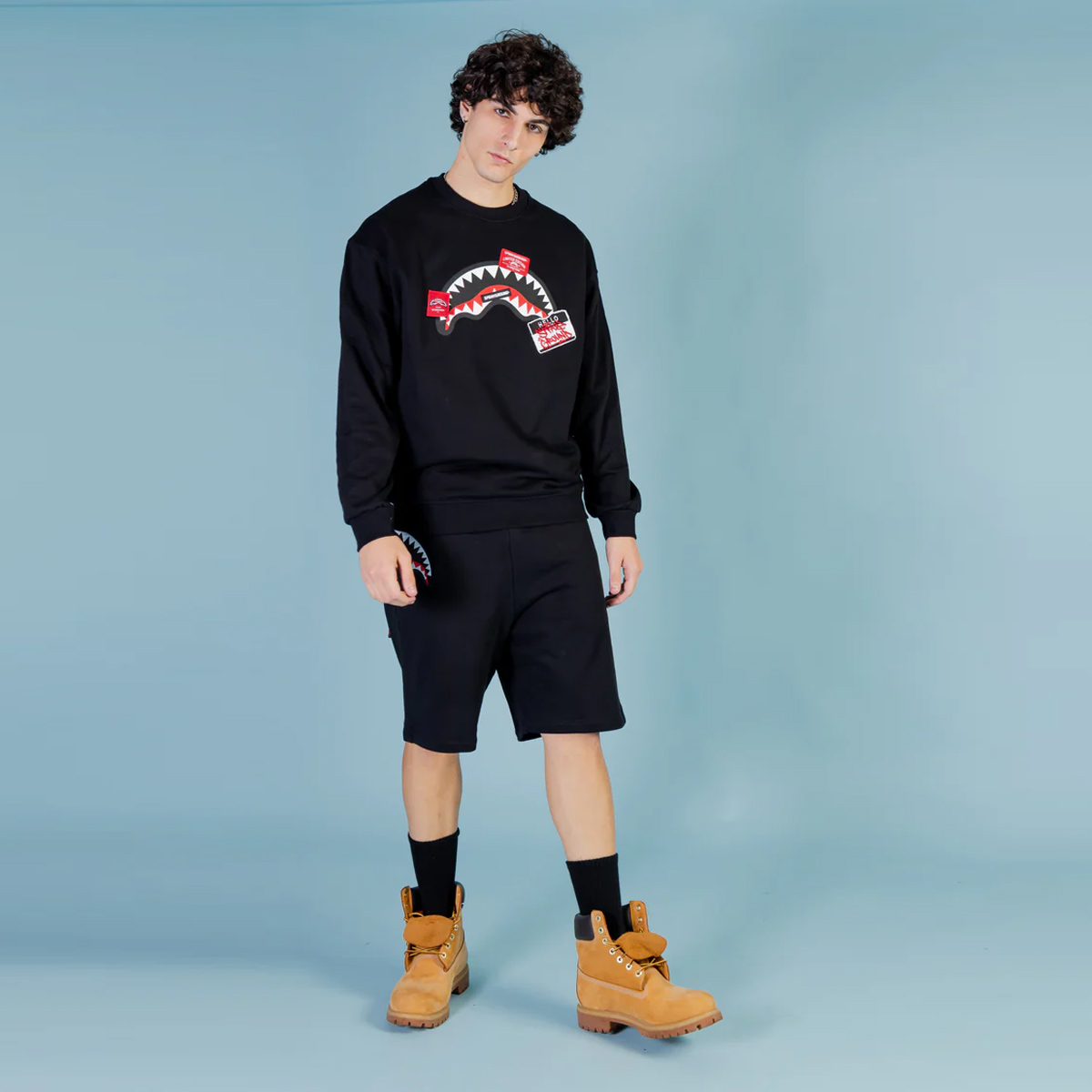 Sprayground Pantaloncini Label Shark Black - 4 Sprayground Pantaloncini Label Shark Black - 4