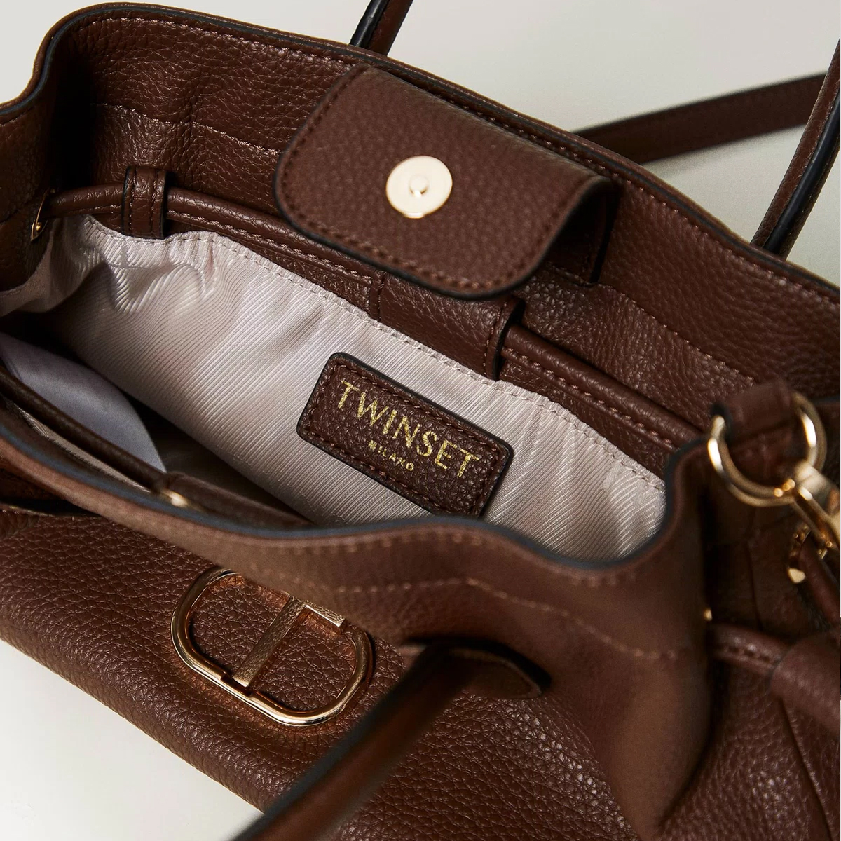 Twinset Oval T Coffee Chocolate Small Tote Bag - 5