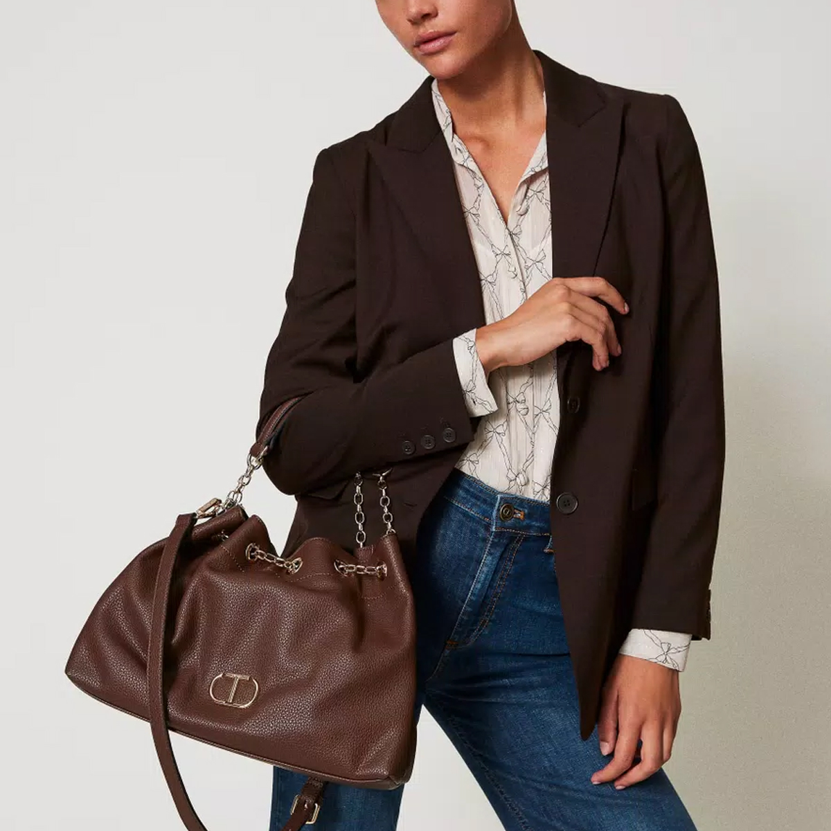 Twinset Oval T Coffee Chocolate Shopper - 2 Twinset Oval T Coffee Chocolate Shopper - 2